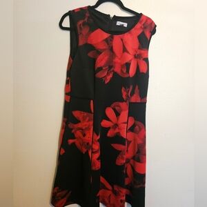 Calvin Klein Black and Red Floral Midi Dress